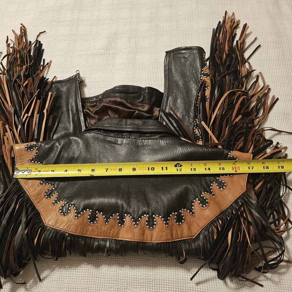 Western World by Shaf Leather Vest Black with Black And Brown Fringe Women’s 3XL - Picture 7 of 16